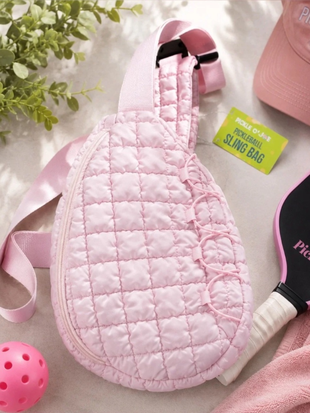 Pickle O' Joe Quilted Sling Pickleball Bag NWT Blush Pink Puffer Crossbody